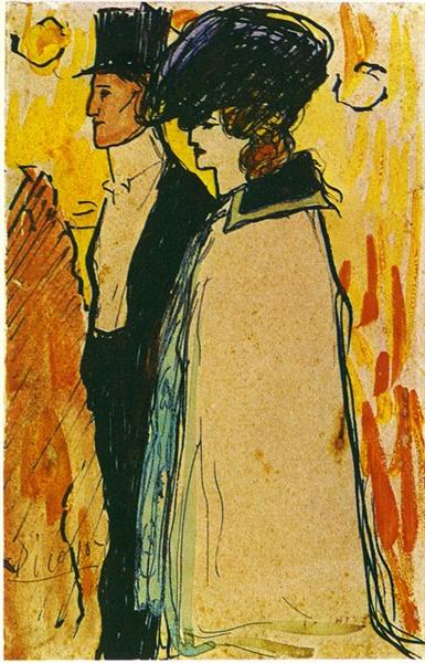 Pablo Picasso Oil Paintings Couple Walking Art Nouveau